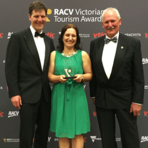 Tim & Ange Chandler accepting the gold award at the RACV Victorian Tourism Awards