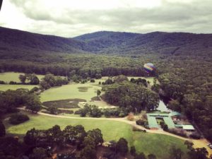 Aerial Image of Cave Hill Creek camp and surrounds from a hot air balloon in the sky (original image)