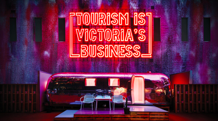 Neon sign displaying 'Tourism is Victoria's Business'