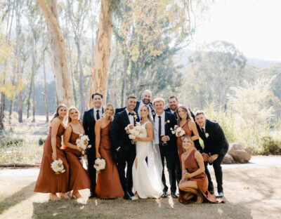 "Wedding party group portrait in the bushland at Cave Hill Creek